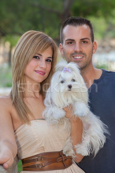 people with pet Maltese dog Stock photo © godfer