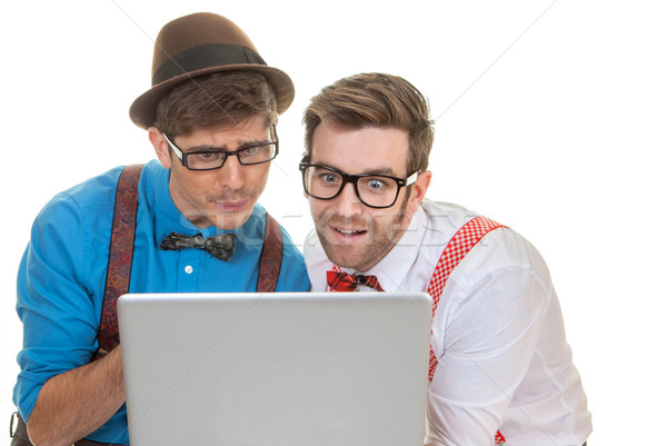 Humor üzletemberek laptop számítógép néz üzlet internet Stock fotó © godfer