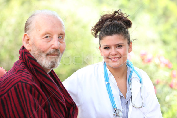 Idős dr nővér férfi boldog otthon Stock fotó © godfer