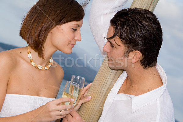 Stock foto: Glücklich · Paar · Toasten · trinken · Champagner · Party