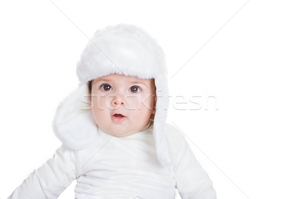 Tél gyermek gyerek baba kalap szőr Stock fotó © godfer