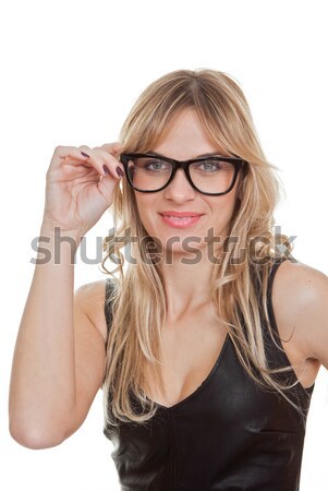 Boldog mosolyog nő szemüveg fekete üzlet Stock fotó © godfer