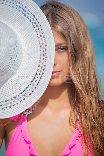 woman on vacation with sunhat Stock photo © godfer