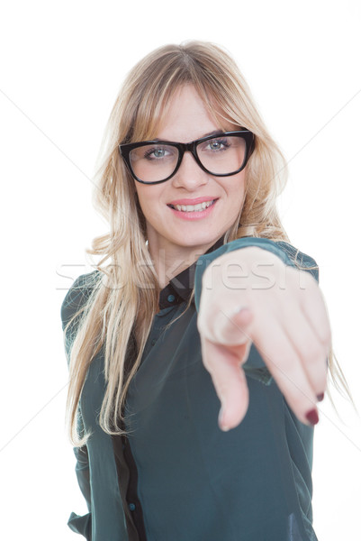 üzletasszony mutat ujj mutat nő boldog Stock fotó © godfer
