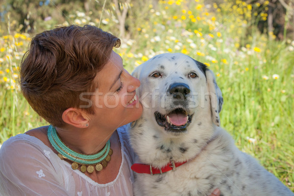 Barátság tulajdonos díszállat kutya szeretet nő Stock fotó © godfer
