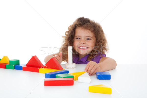 Stok fotoğraf: çocuk · oynama · genç · mutlu · kız · Bina · tuğla
