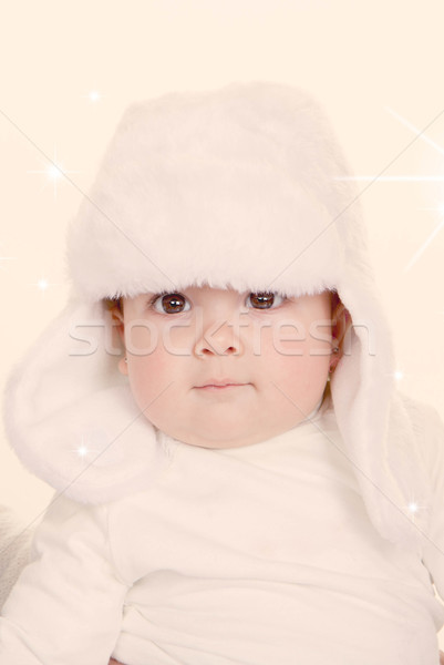cute baby in furry hat Stock photo © godfer