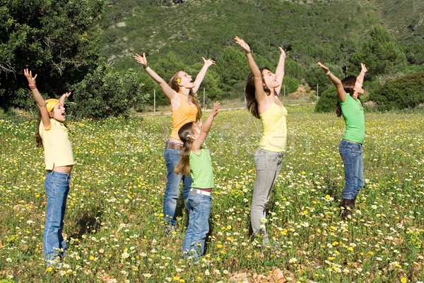 Foto stock: Familia · grupo · cantando · ninos · feliz