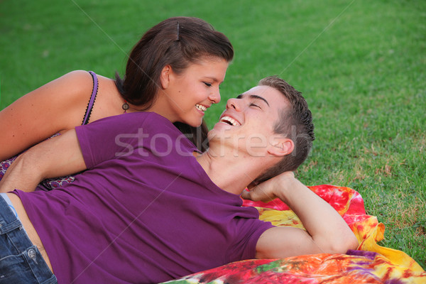 happy healhty young couple outdoors concept for fresh breath Stock photo © godfer