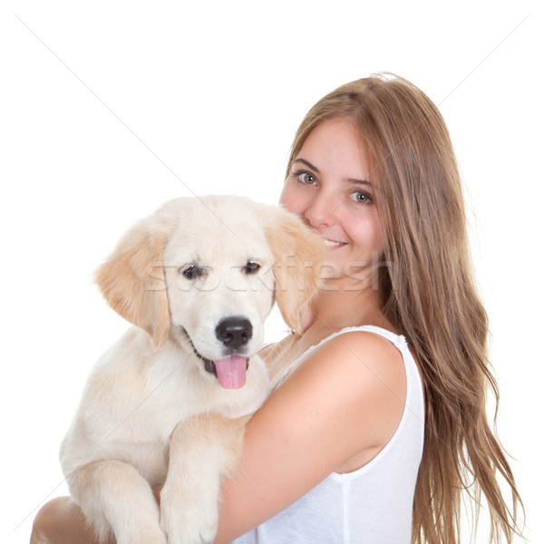 young woman with pet dog Stock photo © godfer