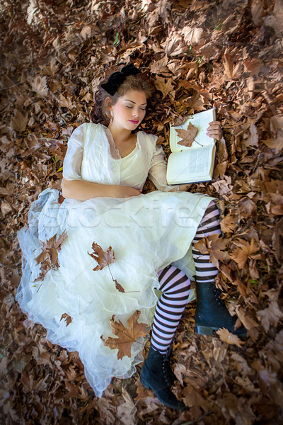 Szépség nő olvas megnyugtató könyv nyár Stock fotó © godfer