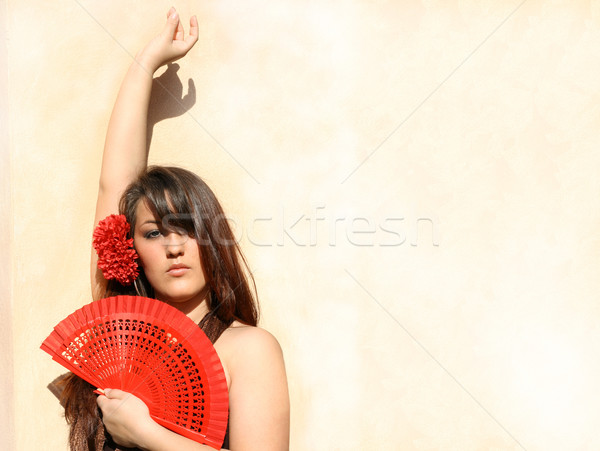 spain culture, spanish flamenco dancer with fan Stock photo © godfer