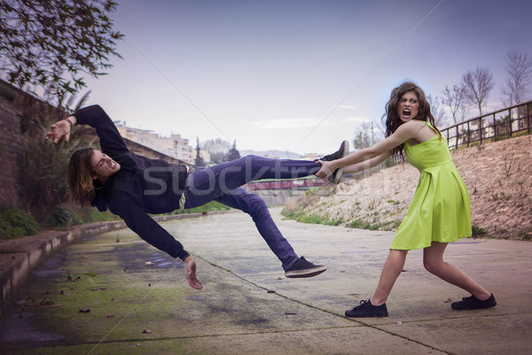 Stockfoto: Vrouwelijke · geweld · boos · strijd · meisje · man