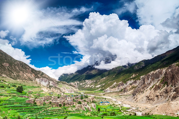 Stock fotó: Trekking · Nepál · gyönyörű · tájkép · Himalája · hegyek