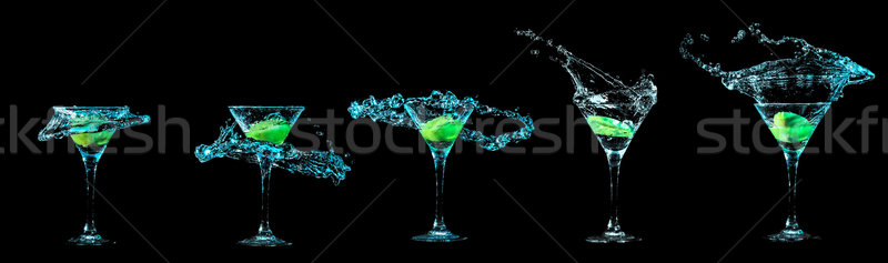 Foto stock: Martini · glass · coleção · coquetel · isolado · preto · água
