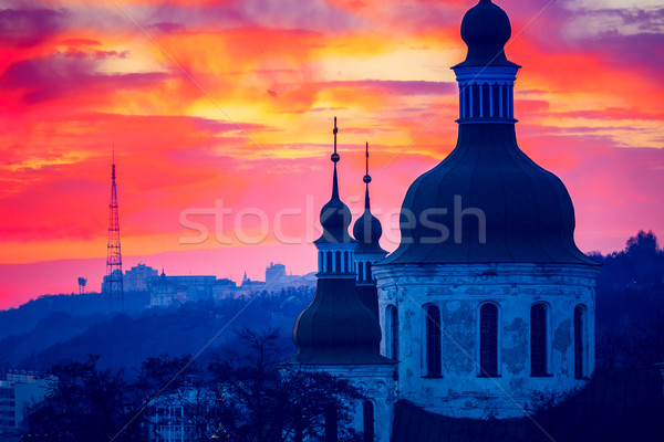 橙 日落 雲 市容 烏克蘭 歐洲 商業照片 © goinyk