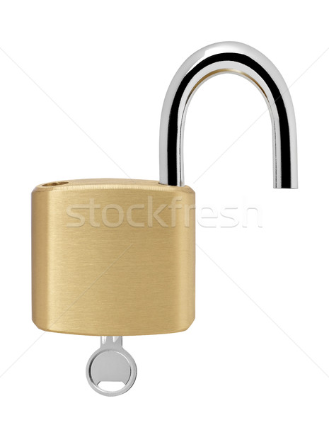 Lacăt cheie izolat alb metal securitate Imagine de stoc © goir