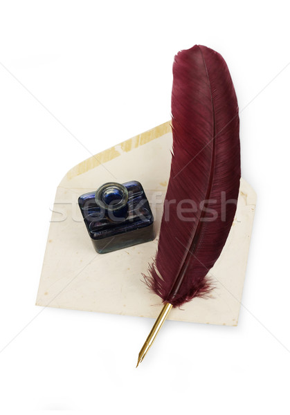 Calligraphy quill, letter and ink well Stock photo © goir