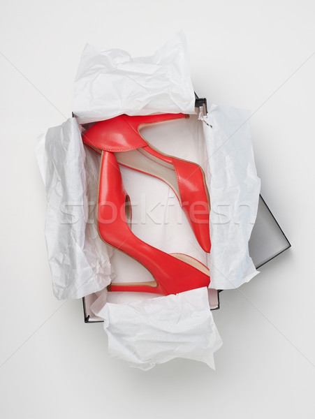 Kırmızı yüksek topuklu kutu moda ayakkabı modern Stok fotoğraf © goir