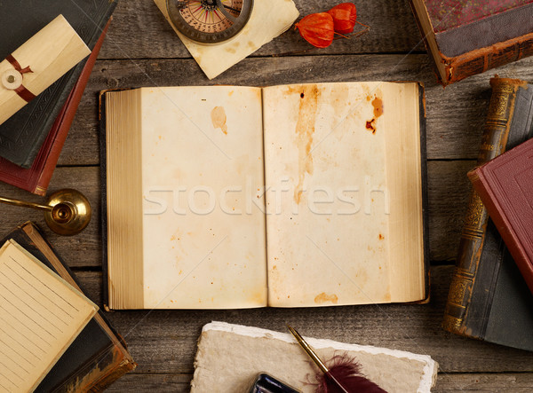 Blank antique book open Stock photo © goir