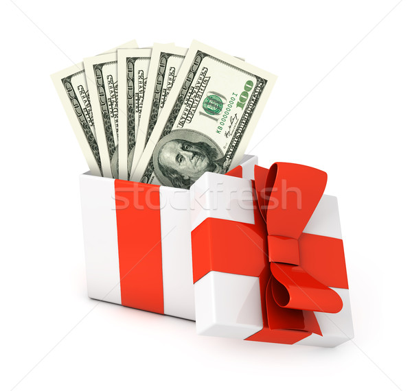 Gift box with dollar banknotes Stock photo © goir