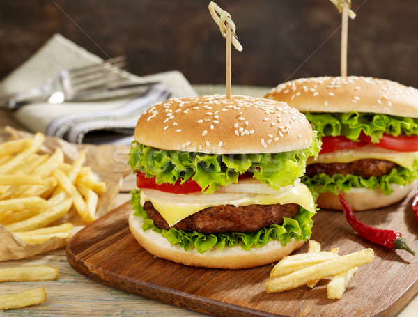 Classic burgers with fries Stock photo © goir