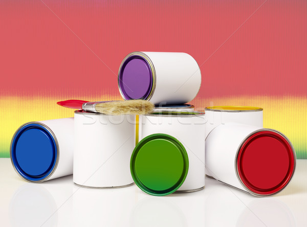 Paint cans and paintbrush Stock photo © goir