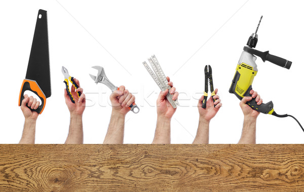 Hands with tools with copy space Stock photo © goir