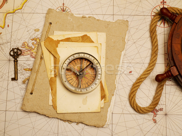 Navigazione bussola giornali vecchia mappa lettere vela Foto d'archivio © goir
