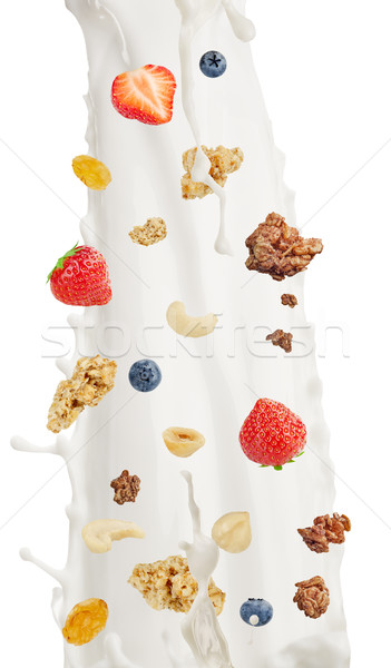 Breakfast cereal with milk and fruits Stock photo © goir