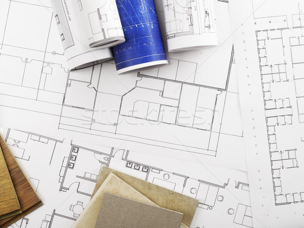 Сток-фото: чертежи · строительные · материалы · служба · карандашом · промышленности · документа