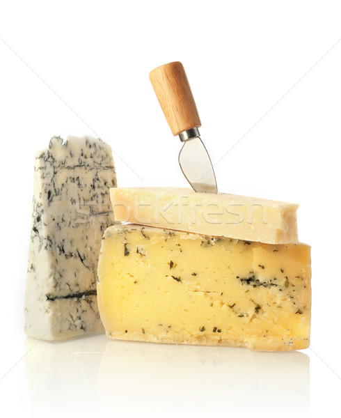 ストックフォト: チーズ · 変動 · 葉 · 孤立した · 白 · グルメ