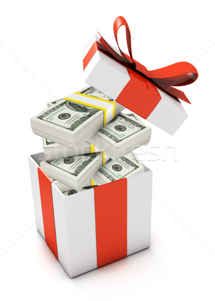 Gift box full with dollar banknotes Stock photo © goir