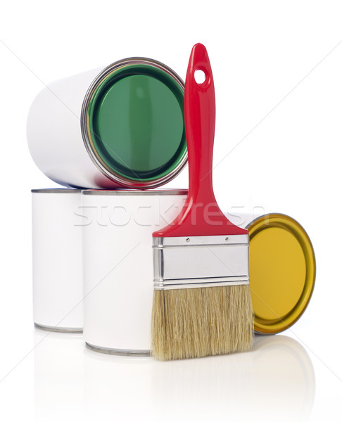 Stock photo: Paintbrush and paint cans