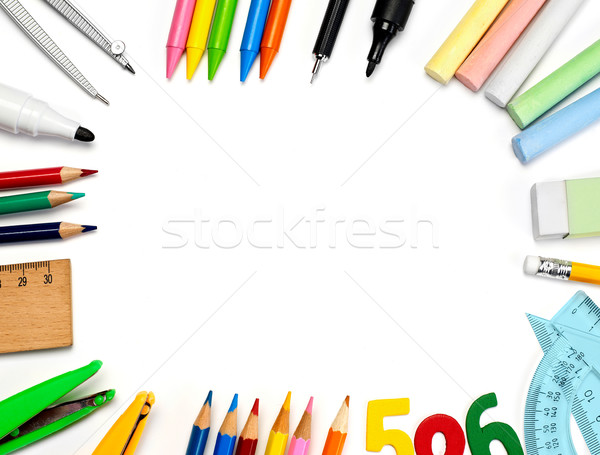 Stock photo: School supplies isolated on white