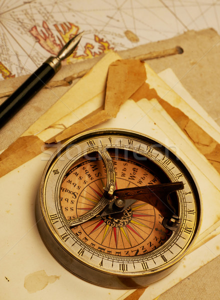 Navigazione bussola lettere vecchia mappa vela fotografia Foto d'archivio © goir