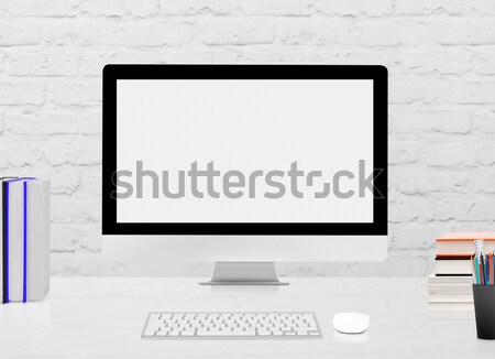 Foto stock: Monitor · de · computador · trabalhando · secretária · tabela · cópia · espaço · escritório