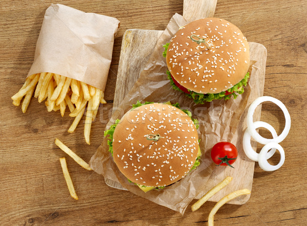 Cheeseburgers with fries Stock photo © goir
