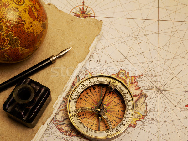 Vintage compass and journal Stock photo © goir