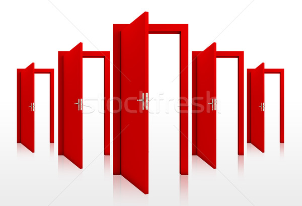 Lehetőségek nyitva ajtók izolált fehér ajtó Stock fotó © goir
