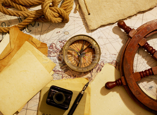 Bussola lettere ruota vecchia mappa carta mondo Foto d'archivio © goir