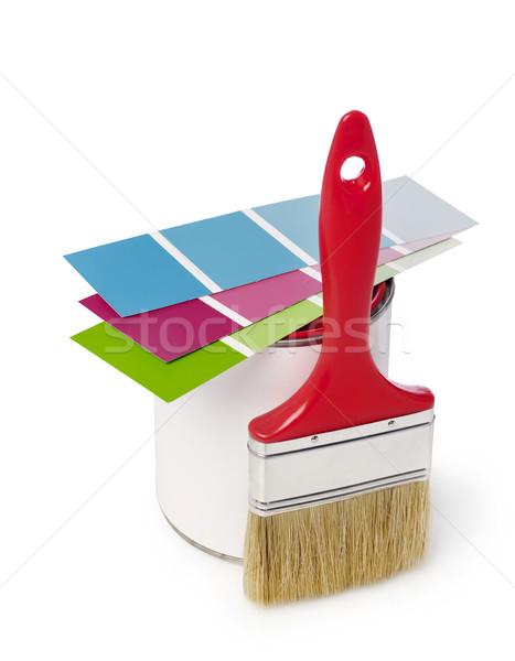 Stock photo: Paintbrush,color swatch and paint can