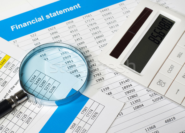 ストックフォト: 金融 · 虫眼鏡 · 電卓 · 論文 · 金融 · データ