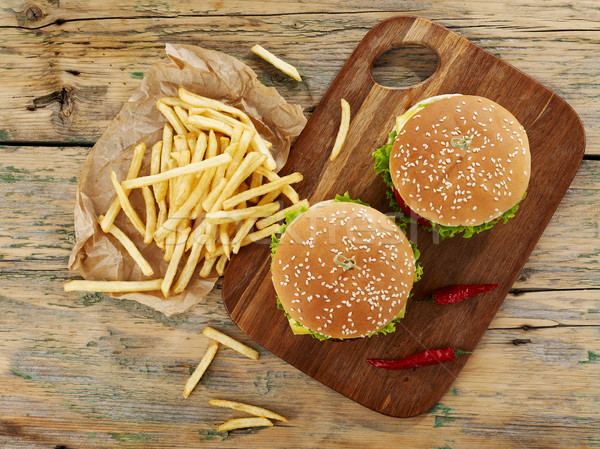 Cheeseburgers with fries Stock photo © goir