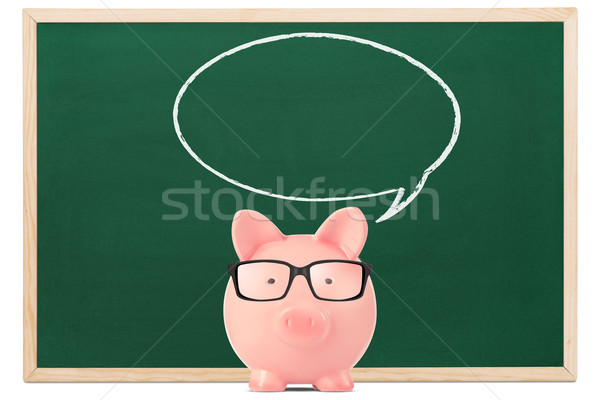 Piggy bank with speech bubble and blackboard Stock photo © goir