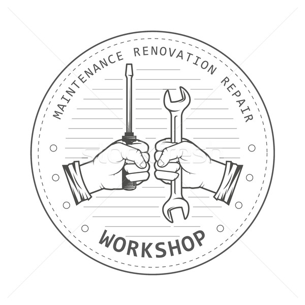 Repair service workshop emblem - hands with spanner and screwdri Stock photo © gomixer