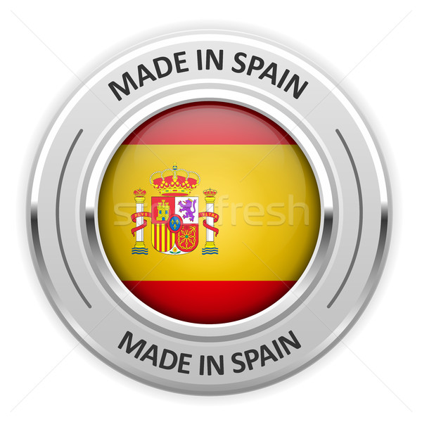 Srebrny medal Hiszpania banderą pin pieczęć Zdjęcia stock © gomixer