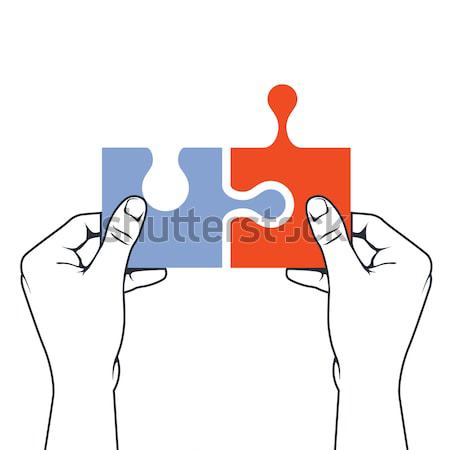 Four hands joining puzzle piece - association and merger concept Stock photo © gomixer