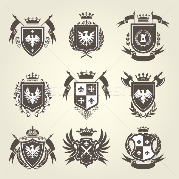 Medieval royal coat of arms and knight emblems - heraldic shield Stock photo © gomixer