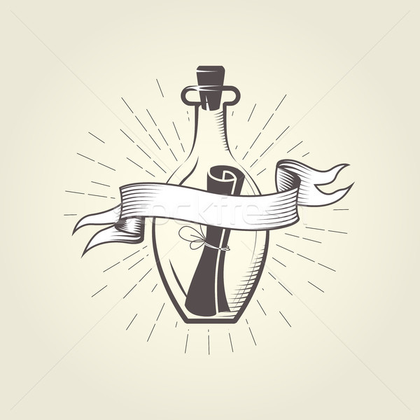 Vintage bottle with SOS message, scroll note Stock photo © gomixer